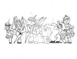 Size: 900x688 | Tagged: safe, artist:japanesegangster, breakdown, decepticon, knock out, megatron, ponified, soundwave, starscream, transformers, transformers prime