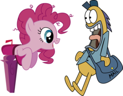 Size: 10298x8068 | Tagged: safe, artist:cba24, pinkie pie, g4, absurd resolution, chocolate with nuts, crossover, mailfish, mailman, spongebob squarepants