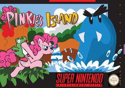 Size: 1131x800 | Tagged: safe, artist:davuuwart, pinkie pie, yoshi, g4, box art, nintendo, parody, super mario bros., yoshi's island