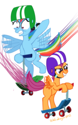 Size: 700x1120 | Tagged: safe, artist:bibliodragon, rainbow dash, scootaloo, g4, scooter