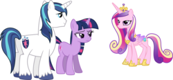 Size: 9470x4390 | Tagged: safe, artist:90sigma, princess cadance, shining armor, twilight sparkle, alicorn, pony, unicorn, a canterlot wedding, g4, absurd resolution, concave belly, female, male, mare, siblings, simple background, slender, stallion, thin, transparent background, trio, unicorn twilight, vector