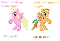 Size: 1418x978 | Tagged: safe, applejack, derpy hooves, pinkie pie, rainbow dash, oc, oc only, oc:apple-dash, oc:derpy-pie, pegasus, pony, g4, female, fusion, fusion:appledash, fusion:applejack, fusion:derpy hooves, fusion:derpypie, fusion:pinkie pie, fusion:rainbow dash, mare, rearing