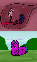 Size: 566x928 | Tagged: safe, artist:aichi, fluffy pony, dam, fluffy pony foals, in utero, pregnant