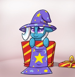 Size: 1455x1487 | Tagged: dead source, safe, artist:blackamena, trixie, pony, g4, pony in a box, present