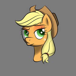 Size: 1000x1000 | Tagged: safe, artist:terra-aquis, applejack, pony, g4, bust, duckface, gray background, simple background, solo