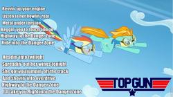 Size: 961x539 | Tagged: safe, lightning dust, rainbow dash, g4, my little pony: friendship is magic, wonderbolts academy, danger zone, highway to the danger zone, kenny loggins, lyrics, song, top gun