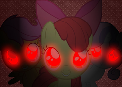Size: 884x628 | Tagged: safe, apple bloom, scootaloo, sweetie belle, corrupted, cutie mark crusaders, evil, evil apple bloom, evil scootaloo, evil sweetie belle, glowing, glowing eyes, red eyes