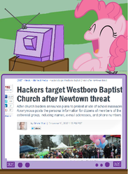 Size: 440x600 | Tagged: safe, pinkie pie, earth pony, pony, g4, adventure in the comments, anonymous, exploitable meme, justice, meme, religion, tv meme, westboro baptist church