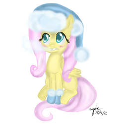 Size: 800x800 | Tagged: safe, artist:sapphierwolf, fluttershy, g4, clothes, cold, hat, santa hat, socks