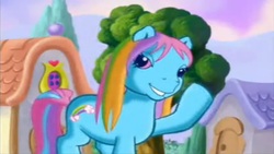 Size: 633x356 | Tagged: safe, screencap, rainbow dash (g3), earth pony, pony, g3, the runaway rainbow, bedroom eyes, female, mare, solo, wet mane