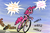Size: 1800x1200 | Tagged: safe, artist:almaska, edit, applejack, pinkie pie, earth pony, pony, semi-anthro, g4, anatomically incorrect, bicycle, bipedal, clothes, female, happy wheels, hoof hold, incorrect leg anatomy, jacket, leather jacket, mare, motion lines, motorcycle, onomatopoeia, open mouth, pewdiepie, pinkie being pinkie, pinkie pie/ pewdiepie combiner, riding, sky, smiling, street, yelling