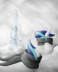 Size: 2583x3200 | Tagged: safe, artist:chevrium, shining armor, pony, g4, the crystal empire, crystal empire, male, snow, snow goggles, snowfall, solo
