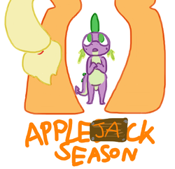 Size: 483x467 | Tagged: safe, artist:weaver, applejack, spike, comic:applejack season, g4, comic, female, framed by legs, interspecies, male, ship:applespike, shipping, simple background, straight, white background