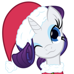 Size: 5000x5000 | Tagged: safe, artist:gameguy001, rarity, pony, unicorn, g4, :3, absurd resolution, christmas, christmas ponies, clothes, female, hat, santa hat, simple background, solo, transparent background, vector, wink