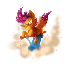 Size: 698x634 | Tagged: safe, artist:circustent, scootaloo, pony, g4, female, riding, scooter, solo