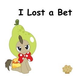 Size: 894x894 | Tagged: safe, artist:aaastudios, doctor whooves, time turner, g4, one bad apple, comic sans, costume, doctor whooves is not amused, muffin, pear