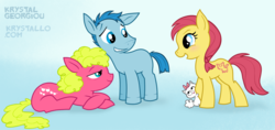 Size: 1020x481 | Tagged: safe, artist:nef, baby katie, baby lucky, shady, cat, pony, g1, g4, g1 to g4, generation leap, nerd pony