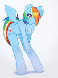 Size: 600x800 | Tagged: safe, artist:jingx1, rainbow dash, anthro, g4, barbie doll anatomy, breasts, featureless breasts, female, nudity, simple background, solo