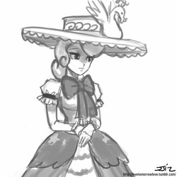 Size: 850x850 | Tagged: safe, artist:johnjoseco, twinkleshine, human, swan, g4, clothes, dress, female, grayscale, hat, humanized, monochrome, solo, sun hat