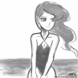 Size: 850x850 | Tagged: safe, artist:johnjoseco, princess luna, human, g4, clothes, female, grayscale, humanized, monochrome, one-piece swimsuit, solo, swimsuit