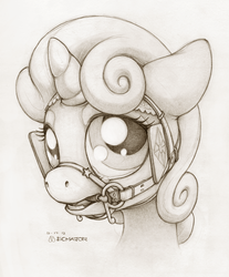 Size: 1054x1276 | Tagged: safe, artist:ecmajor, sweetie belle, pony, g4, bit, bit gag, blinders, bridle, crying, female, gag, solo, teary eyes