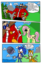 Size: 900x1350 | Tagged: safe, artist:flutteranderson, fluttershy, g4, comic, crossover, death egg, doctor eggman, male, miles "tails" prower, sonic the hedgehog, sonic the hedgehog (series)