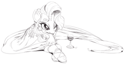 Size: 2955x1548 | Tagged: safe, artist:sunibee, rarity, pony, g4, clothes, dress, shoes, solo, wine, wine glass