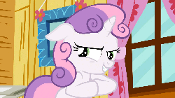 Size: 960x540 | Tagged: safe, screencap, sweetie belle, g4, sleepless in ponyville, animated, female, grin, plotting, sinister