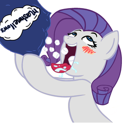 Size: 1000x1000 | Tagged: safe, artist:chocodemon, artist:megasweet, edit, rarity, pony, g4, ahegao, drool, eating, marshmallow, solo