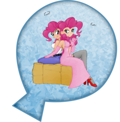 Size: 1874x1894 | Tagged: safe, artist:feather, pinkie pie, human, g4, clothes, dress, female, humanized, lesbian, selfcest, shipping, simple background, transparent background