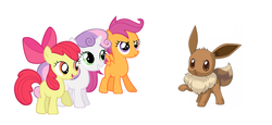 Size: 1930x888 | Tagged: safe, apple bloom, scootaloo, sweetie belle, eevee, g4, crossover, cutie mark crusaders, pokémon