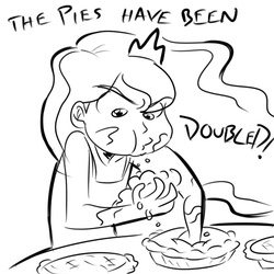 Size: 512x512 | Tagged: safe, artist:megasweet, princess luna, human, g4, cheek bulge, eating, eating contest, female, humanized, messy eating, monochrome, pie, solo, stuffing, uncouth