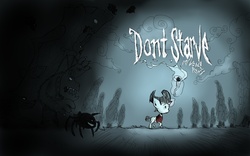 Size: 1920x1200 | Tagged: safe, artist:kadiy, diamond dog, pony, spider, don't starve, fire, hound, ponified, torch, tree, video game, wilson (don't starve)