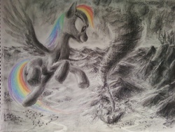 Size: 1280x960 | Tagged: safe, artist:yalcahoon, rainbow dash, g4, charcoal (medium), tornado, traditional art