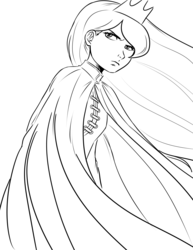 Size: 2975x3850 | Tagged: safe, artist:megasweet, princess luna, human, g4, cape, clothes, female, humanized, lineart, monochrome, solo