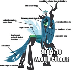 Size: 904x907 | Tagged: safe, queen chrysalis, changeling, changeling queen, g4, 10/10, analysis, bugbutt, butt, caption, fangs, female, lidded eyes, long legs, long neck, looking back, plot, raised hoof, simple background, slender, smiling, solo, spread wings, tall, teeth, thin, white background