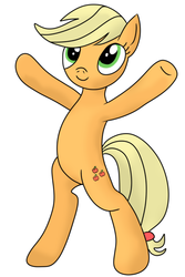 Size: 500x750 | Tagged: safe, artist:headcrabik, applejack, earth pony, pony, g4, bipedal, hatless, incoming hug, missing accessory, optimal hugging stance