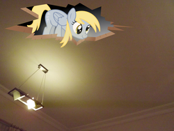Size: 4288x3216 | Tagged: safe, artist:missbeigepony, derpy hooves, pony, g4, ceiling pony, irl, photo, ponies in real life, vector