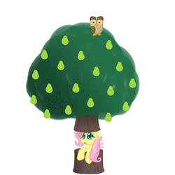 Size: 1100x1100 | Tagged: safe, artist:bossboi, fluttershy, owlowiscious, owl, g4, costume, fluttertree, pear, pear tree, simple background, tree, tree costume, twelve days of christmas, white background