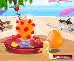 Size: 592x486 | Tagged: safe, edit, screencap, applejack, g4, apple, game, smoothie