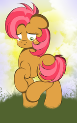 Size: 1158x1842 | Tagged: safe, artist:v-d-k, babs seed, earth pony, pony, g4, covering, cute, female, filly, foal, shy, solo, tail, tail covering