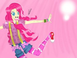 Size: 900x675 | Tagged: safe, artist:matsudairatouko, pinkie pie, human, g4, clothes, converse, humanized, jumping, shoes