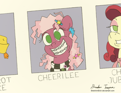 Size: 900x690 | Tagged: safe, artist:sketchinetch, carrot cake, cheerilee, cherry jubilee, g4, 80s, 80s cheerilee, braces, yearbook