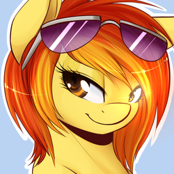 Size: 500x500 | Tagged: safe, artist:amandaevelynearl, artist:spittfireart, spitfire, pony, g4, beautiful, beautisexy, bedroom eyes, bust, female, glasses, lidded eyes, mare, portrait, seductive, seductive look, sexy, smiling, solo, stupid sexy spitfire, sunglasses