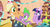 Size: 758x410 | Tagged: safe, screencap, applejack, spike, twilight sparkle, dragon, earth pony, pony, unicorn, g4, my little pony: friendship is magic, season 2, secret of my excess, birthday, book, female, golden oaks library, grimace, hat, hub logo, hug, library, male, mare, one eye closed, out of context, party, party hat, trio, unicorn twilight