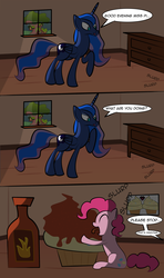 Size: 1920x3240 | Tagged: safe, artist:parttimebrony, pinkie pie, princess luna, alicorn, earth pony, pony, g4, comic, cupcake, female, food, hot sauce, licking, mare, tongue out