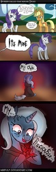Size: 999x3030 | Tagged: safe, artist:mrfulp, applejack, rarity, trixie, g4, alicorn amulet, bloodshot eyes, comic, crossover, dialogue, gollum, lord of the rings, my precious, reference, speech bubble, story in the comments, the hobbit
