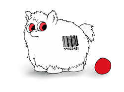 Size: 1521x1128 | Tagged: safe, artist:coalheart, fluffy pony, adoption, albino, ball, barcode, frown, solo