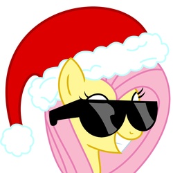 Size: 1920x1920 | Tagged: safe, artist:varcon, fluttershy, pony, g4, christmas, female, hat, santa hat, simple background, solo, sunglasses, vector, white background