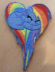 Size: 822x1070 | Tagged: safe, artist:bamboodog, artist:ethepony, rainbow dash, pony, g4, embroidery, female, heart, patch, photo, solo